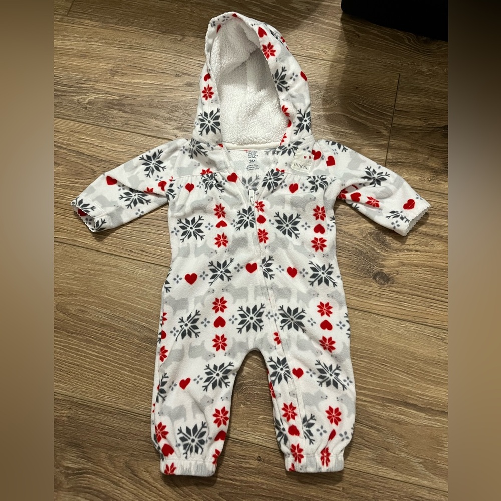 Carter’s fleece Christmas themed hoodie 3 month footie